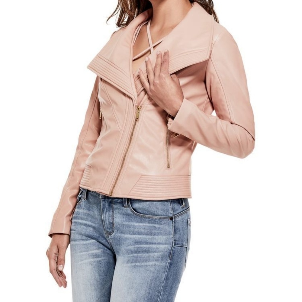 Guess pink NOTO FAUX-LEATHER MOTO JACKET